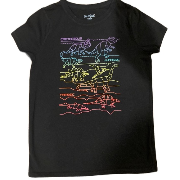Cat & Jack Girl’s Black Short Sleeve Dinosaur Graphic Tee Size L- 10/12 - Picture 1 of 6
